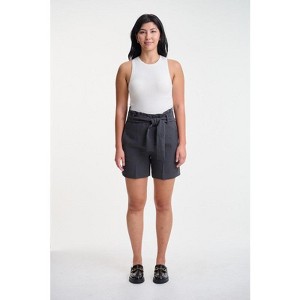 Lafidi Women’s Libbi Hi-Rise Paperbag Shorts with Self Sash Belt and Side & Welt Pockets for a Flowy Yet Tailored Look - 1 of 4