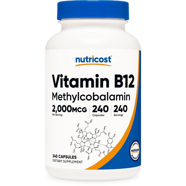 Nutricost Vitamina B12 (2000 mcg) 240 cápsulas - Metilcobalamina, cápsulas vegetarianas, libre de GMO, sin gluten, suplemento B12, 240 porciones