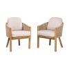 Outdoor Acacia Wood Dining Armchairs Set of 2, Rope Woven Back with Beige Cushions for Patio or Garden – Cuddlewood - 2 of 4