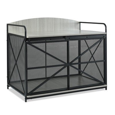VisioGear Large Dog Crate Furniture for Large Medium Dog, Farmhouse Wooden Dog Kennel Indoor End Table, Gray, 42.8"*27.3"*36.6"