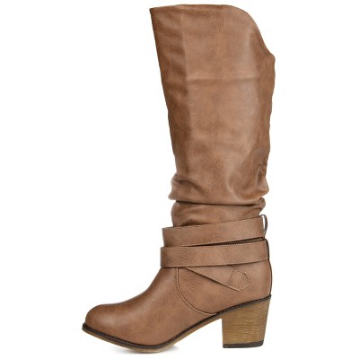 Taupe Faux Leather Knee-high Casual Boot with Buckle