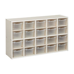 ECR4Kids Streamline 20 Cubby Tray Storage Cabinet with 20 Scoop Front Storage Bins, 4x5, White Wash, Clear - 1 of 4