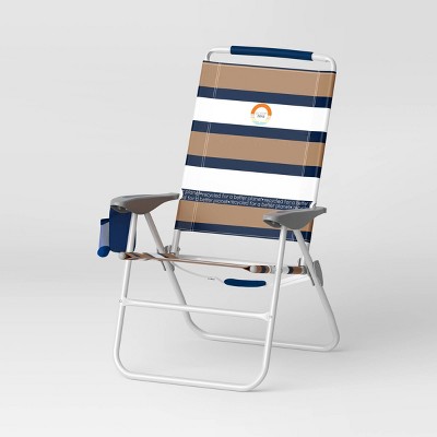 Ocean Zero Folding Table Height Chair Navy White Tan Stripe