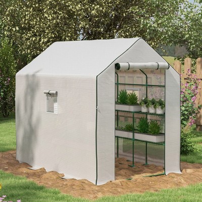 White Small Walk-In Greenhouse with Shelves