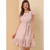 Allegra K Women's Floral Chiffon Flutter Sleeve Belted Square Neck Ruffled Hem Dress - 3 of 4