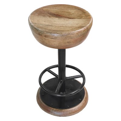 The Urban Port 24" Rustic Charm Swivel Counter Bar Stool Wood Round Seat Black Iron Base with Footrest Brown/Black