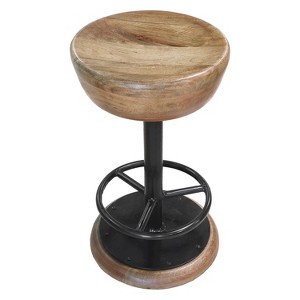 The Urban Port 24" Rustic Charm Swivel Counter Bar Stool Wood Round Seat Black Iron Base with Footrest Brown/Black - 1 of 4