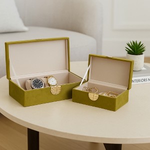 Decorative Jewelry Boxes for Home Decor - Keepsake and Decor Boxes Set - Velvet Home Organizer and Storage Boxes with Lid - Set of 2; 10" & 12" Olive - 1 of 4