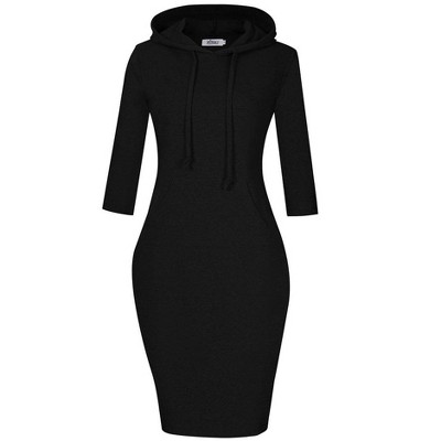 Women Long Sleeve Hooded Sweatshirt Midi Dress