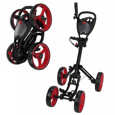 Caddymatic Golf Quad 4-Wheel Folding Golf Pull / Push Cart Black/Red