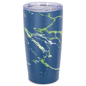 Elanze Designs 20 oz Stainless Steel On the Go Insulated Travel Tumbler With Push Top Lid, Vibrant Green Marble Print Blue - 1 of 4