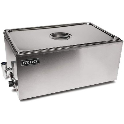 Sybo Stainless Steel Bain Marie Serving Platter Chafing Dish Electric Commercial Food Warmer with Tap for Buffet Tables & Catering Parties, 1 Section