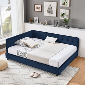 Full Size Upholstered Bed Frame, Velvet Tufted Platform Bed with Armrests and Backrest, No Box Spring Needed - Baofuwish - 1 of 4