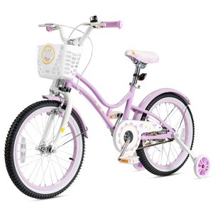 Gymax Girls Bike for Kids Age 6-9 Years Old Kickstand Included 8 Inch Kids Bicycle with Training Wheels Basket and Bell Kids Bike Pink/Purple - 1 of 4