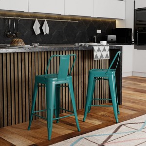 PAGED Bar Stools Set of 2, Modern Metal Counter Height Bar Chair with Curved Back and Footrest for Bar, Kitchen, Dining Room - 1 of 4