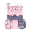 Hudson Baby Infant Girls Cotton Headband and Scratch Mitten 6pc Set, Navy Pink Floral, 0-6 Months - 2 of 2