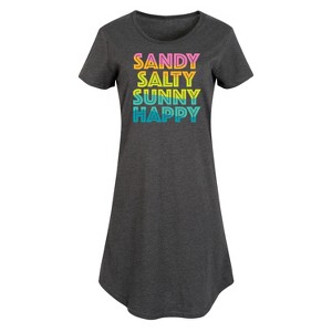 Women's - Instant Message - Sandy Salty Sunny Happy Graphic T-shirt Dress - 1 of 4