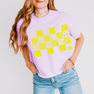 Simply Sage Market S.W.Smiley Checkered X Face Boxy Crop Top - 1 of 4