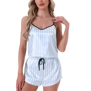cheibear Women's Silky Satin Sleepwear Nightwear Cami Tops with Shorts Loungewear Pajamas Set - 1 of 4