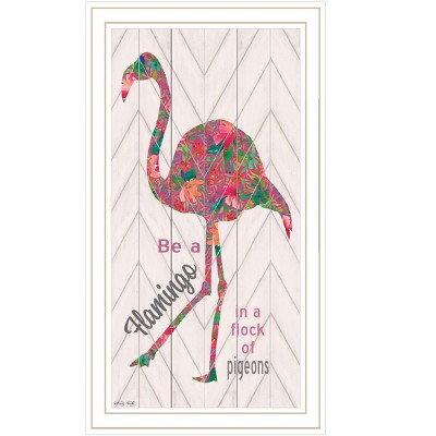 HomeRoots Be A Flamingo White Grooved Frame  Print Wall Art