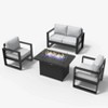 LayinSun 4 Pieces Aluminum Outdoor Patio Furniture Set, Metal Modern Conversation Sofa Set with Fire Pit Table and Washable Thick Cushions - 2 of 4