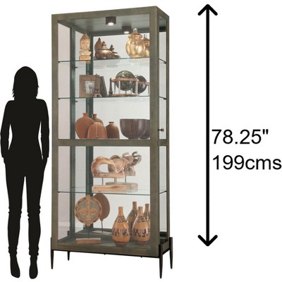 Smoke Grey Lighted Curio Cabinet with Glass Shelves