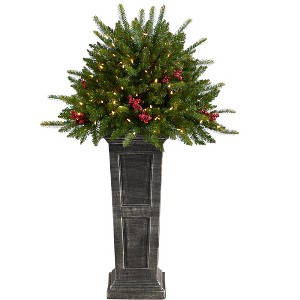 Nearly Natural 4-ft Holiday Artificial Christmas Plant Pre-Lit and Glittered on Pedestal with 150 Multicolored LED lights - 1 of 4