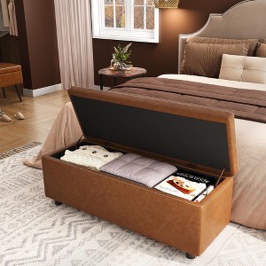 Whizmax Storage Ottoman Bench, Mid-Century Modern Storage Bench for Bedroom, Synthetic Leather with Stitching, Safety Hinges, Loads 680 Lb - 1 of 4