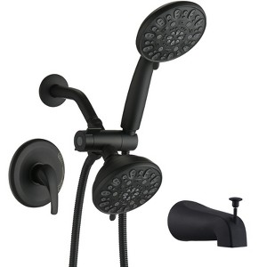PROOX Single Handle 7-Spray 2-in-1 Shower Faucet with Dual Shower Head Tub Spout in Matte Black (Valve Included) - 1 of 4