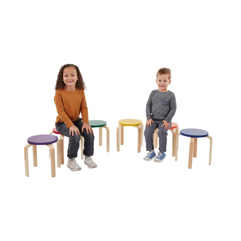 ECR4Kids Bentwood Stacking Stools for Kids, Playroom/Daycare Flexible Seating, 12" Height, 6-Piece, 4 of 15