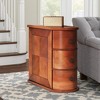 Wood Tall Walnut End Table Narrow Side Table Nightstand with 2 Drawers - 2 of 4
