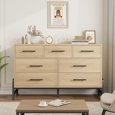 7-Drawer Dresser for Bedroom, 52" Wide Freestanding Wooden Chest, Closet Storage Organizer for Living Room, Hallway, or Entryway