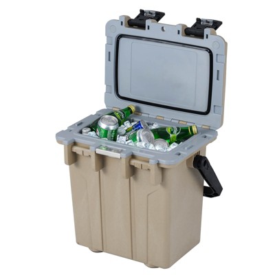 Costway 21 QT Ultra-Light Injection Molded Cooler with Swing-up Handle & Bottle Opener White/Brown