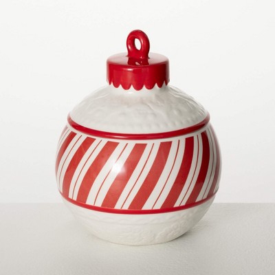 7.75"H Sullivans Christmas Red White Striped Candy Jar, Red-White, Indoor Christmas Decor
