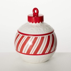 7.75"H Sullivans Christmas Red White Striped Candy Jar, Red-White, Indoor Christmas Decor - 1 of 4