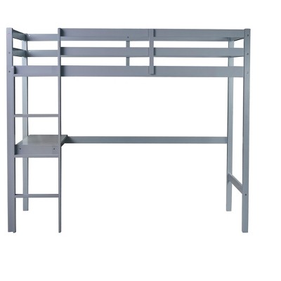 Dolonm Twin High Loft Bed, Rubber Wood Loft Bed with Safety Guardrail, built-in desk, ladder,Grey