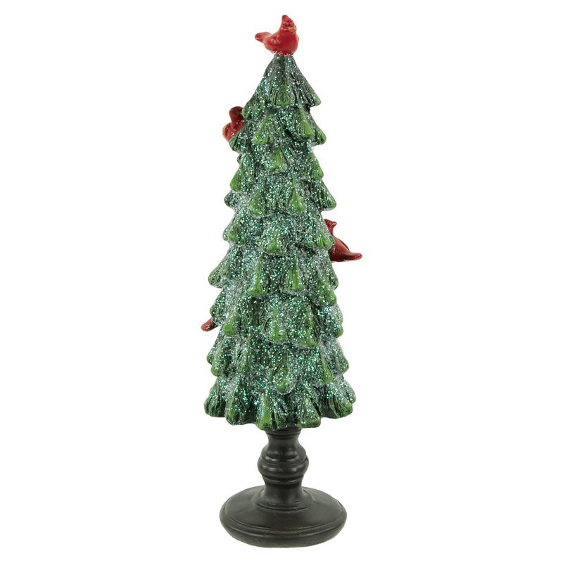Northlight 8.75" Green Glittered Christmas Tree With Red Cardinals Decoration, 4 of 6