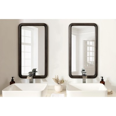 Gray Rectangular Wood Wall Mirror with Rounded Corners