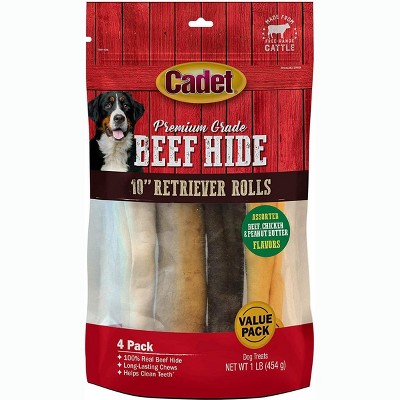 Cadet 10 Inch Rawhide Retriever Rolls (1 lb x 4 Pack)