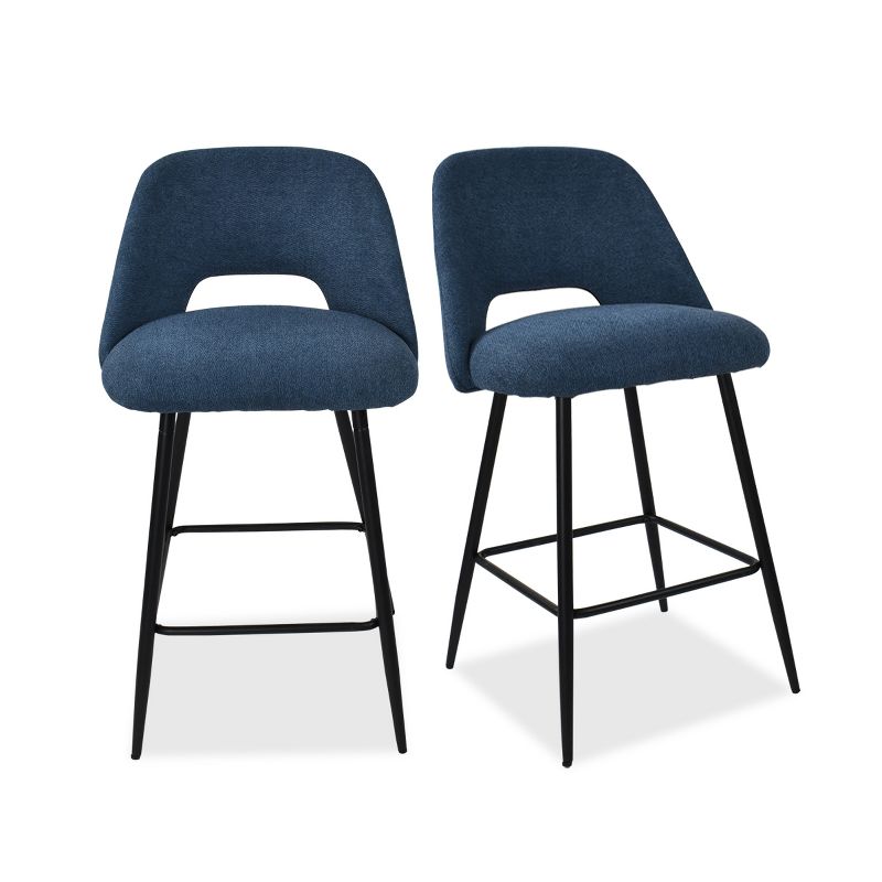 Edwin 26.5" inches Fabric Counter Height Stools,Armless Upholstered Counter Stools With Backs Set Of 2,Black Metal Frames-The Pop Maison, 4 of 16