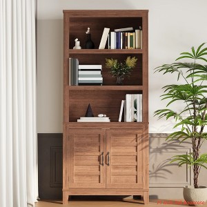 5 Tier Bookcase with Doors Floor Standing,Farmhouse Wooden Bookshelf,71.3 inches Tall Bookshelves with Storage Cabinet for Home Office - 1 of 4