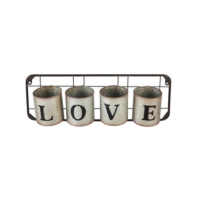 Evergreen Galvanized Metal Wall Pockets "LOVE"