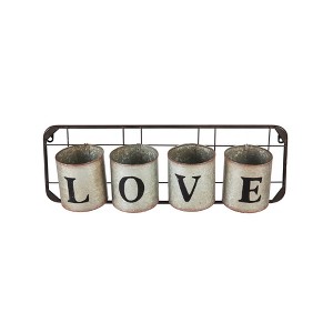 Evergreen Galvanized Metal Wall Pockets "LOVE" - 1 of 4