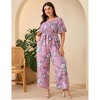 Women's Plus Size Wide Leg Casual Jumpsuits Smocked Bell Sleeve Outfits Floral - 2 of 4