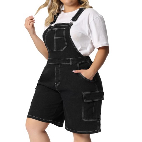 Agnes Orinda Women's Plus Size Denim Overalls Cross Back Cargo Pocket ...