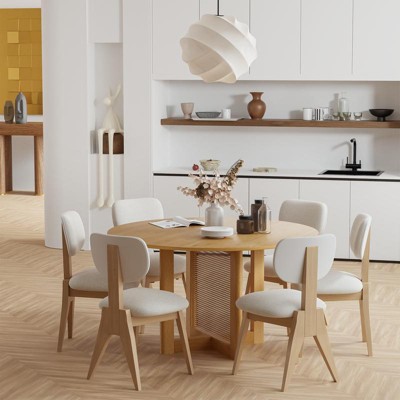 PexFix 52" x 52" Farmhouse Kitchen Dining Room Table Furniture Round Natural Kitchen Table with Rattan Woven Legs for Kitchen Bar Living Room