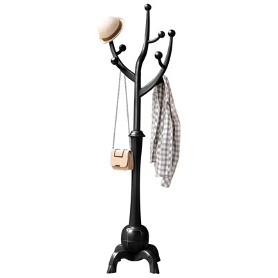 Bekrvio Coat Rack Freestanding Wood Tree Rack with 8 Hooks, Black