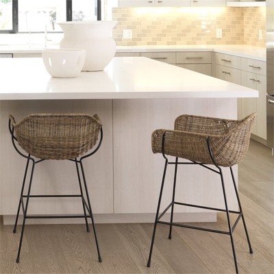 Natural Rattan and Black Steel Counter Stool