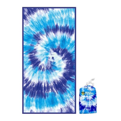 Tie Dyed Beach Towel Blue - BeachTech: Extra Lightweight Microfiber, Jacquard Weave, Quick Dry, 60x30 inches