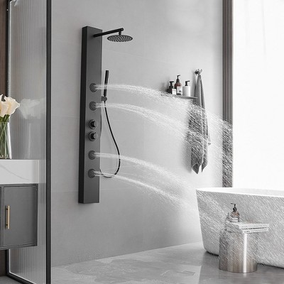 Matte Black Multi-Function Shower Panel with Adjustable Head
